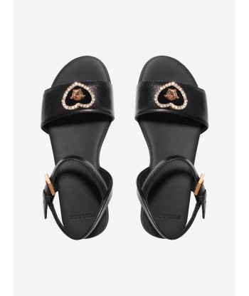 Versace Girls Leather Heart Logo Sandals in Black acheter en ligne