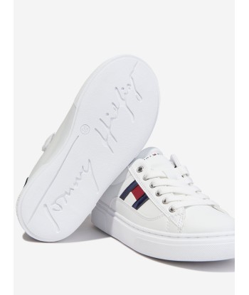 Tommy Hilfiger Girls Flag Low Cut Lace-Up Trainers in White de pas cher