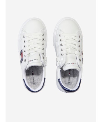 Tommy Hilfiger Girls Flag Low Cut Lace-Up Trainers in White de pas cher