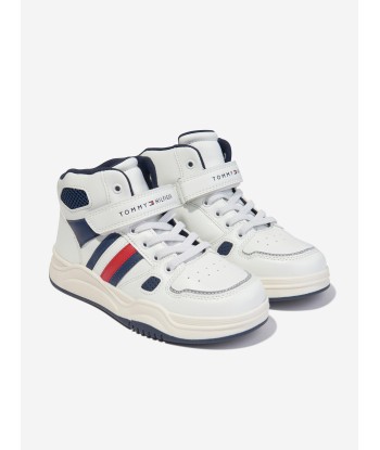 Tommy Hilfiger Boys Striped High Top Lace-Up Trainers in White pas cher