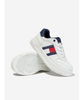 Tommy Hilfiger Kids Flag Low Cut Lace-Up Trainers in White brillant des détails fins