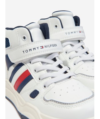 Tommy Hilfiger Boys Striped High Top Lace-Up Trainers in White pas cher