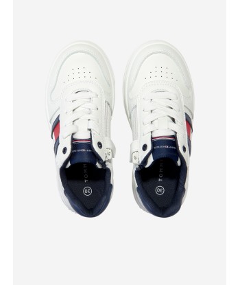 Tommy Hilfiger Kids Flag Low Cut Lace-Up Trainers in White brillant des détails fins