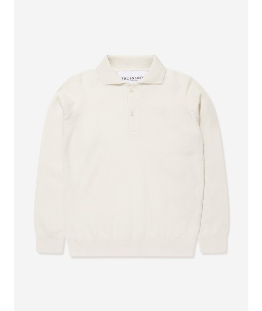 Trussardi Boys Sidus Long Sleeve Polo Shirt in Ivory 50-70% off 