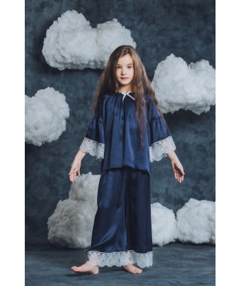 Amiki Children Girls Silk Adriana Pyjama Set in Navy Venez découvrir notre 