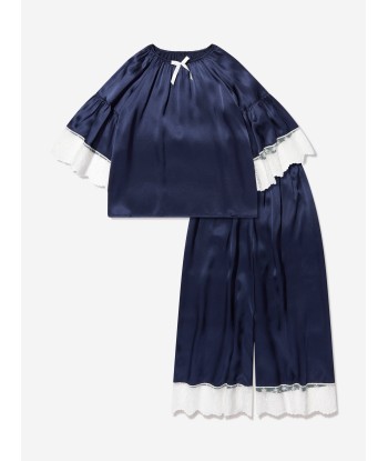 Amiki Children Girls Silk Adriana Pyjama Set in Navy Venez découvrir notre 