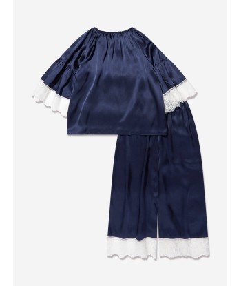 Amiki Children Girls Silk Adriana Pyjama Set in Navy Venez découvrir notre 