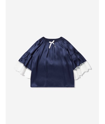 Amiki Children Girls Silk Adriana Pyjama Set in Navy Venez découvrir notre 