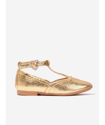 Angels Face Girls Ashley T-Bar Shoes in Gold pas chere