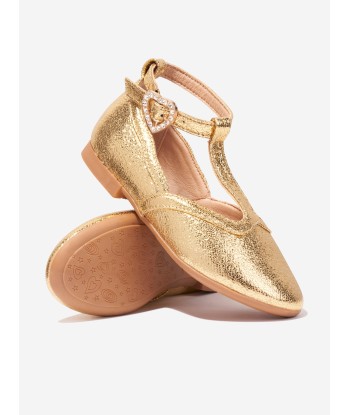 Angels Face Girls Ashley T-Bar Shoes in Gold pas chere