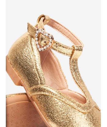 Angels Face Girls Ashley T-Bar Shoes in Gold pas chere