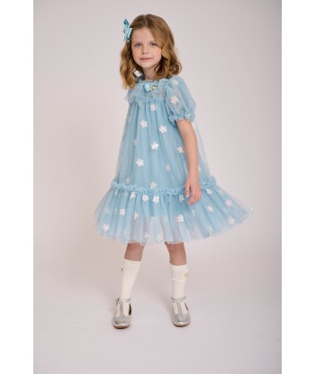 Angels Face Girls Twinkly Sequin Star Dress in Blue brillant des détails fins