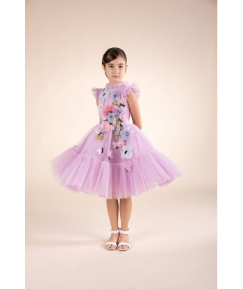 Marchesa Girls Flower Embellished Pleated Tulle Gown in Purple ou a consommer sur place