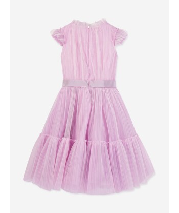 Marchesa Girls Flower Embellished Pleated Tulle Gown in Purple ou a consommer sur place