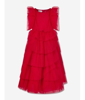 Marchesa Girls Pleated Tulle Flounce Gown in Red soldes