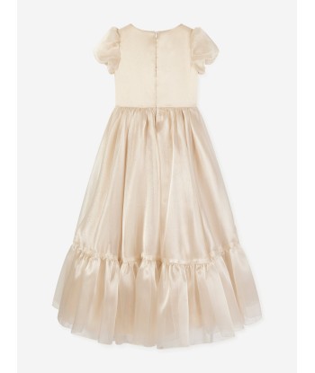 Marchesa Girls Bow Embellished Organza Gown in Gold En savoir plus