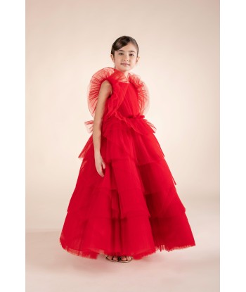 Marchesa Girls Pleated Tulle Flounce Gown in Red soldes