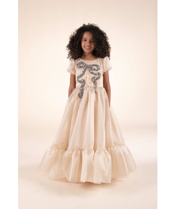 Marchesa Girls Bow Embellished Organza Gown in Gold En savoir plus