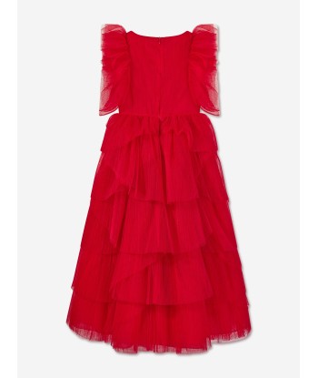 Marchesa Girls Pleated Tulle Flounce Gown in Red soldes