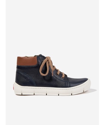 Pom D'Api Boys Leather High Top Trainers in Navy la livraison gratuite