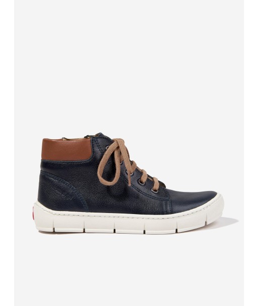 Pom D'Api Boys Leather High Top Trainers in Navy la livraison gratuite