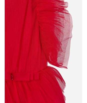 Marchesa Girls Pleated Tulle Flounce Gown in Red soldes