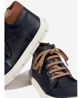 Pom D'Api Boys Leather High Top Trainers in Navy la livraison gratuite