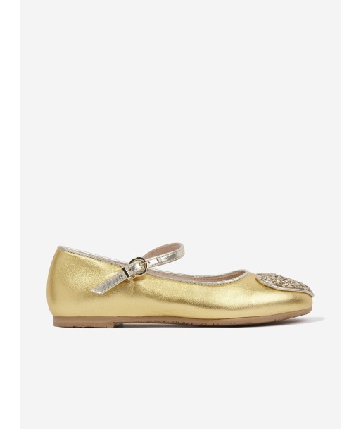 Sophia Webster Girls Leather Amora Shoes in Gold 50-70% off 