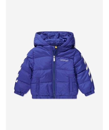 Off-White Baby Boys Bookish Diag Puffer Jacket in Blue Les êtres humains sont 