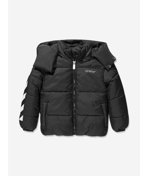 Off-White Boys Bookish Diag Down Puffer Jacket in Black en ligne des produits 