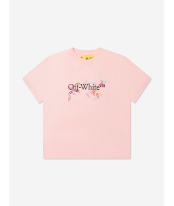 Off-White Girls Paper Clips Arrow T-Shirt in Pink pas cher