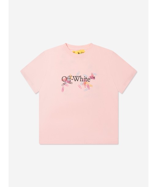 Off-White Girls Paper Clips Arrow T-Shirt in Pink pas cher