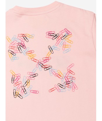 Off-White Girls Paper Clips Arrow T-Shirt in Pink pas cher