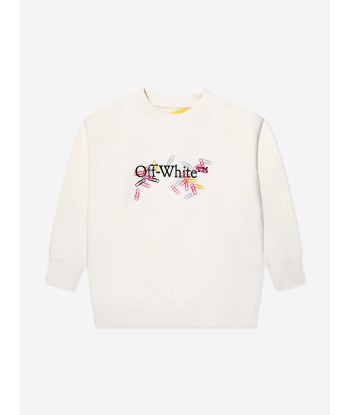 Off-White Girls Paper Clips Arrow Sweatshirt in Ivory pas cher