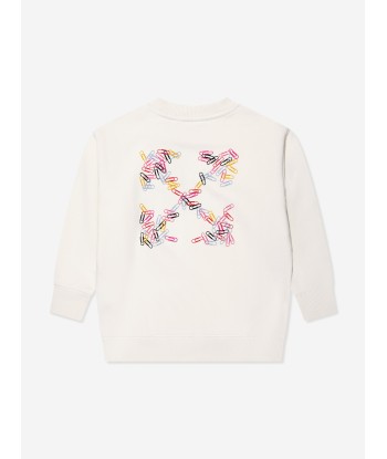 Off-White Girls Paper Clips Arrow Sweatshirt in Ivory pas cher