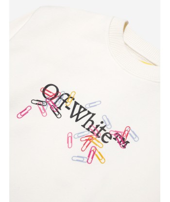 Off-White Girls Paper Clips Arrow Sweatshirt in Ivory pas cher