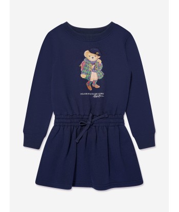 Ralph Lauren Girls Bear Sweater Dress in Navy pas cher chine