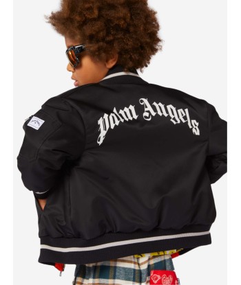 Palm Angels Boys Curved Logo Bomber Jacket in Black livraison gratuite