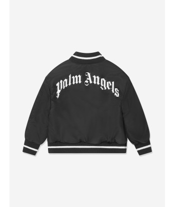 Palm Angels Boys Curved Logo Bomber Jacket in Black livraison gratuite