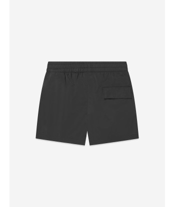 Palm Angels Boys Curved Logo Swim Shorts in Black sur le site 