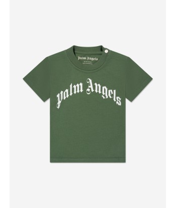 Palm Angels Baby Boys Curved Logo T-Shirt in Green en ligne