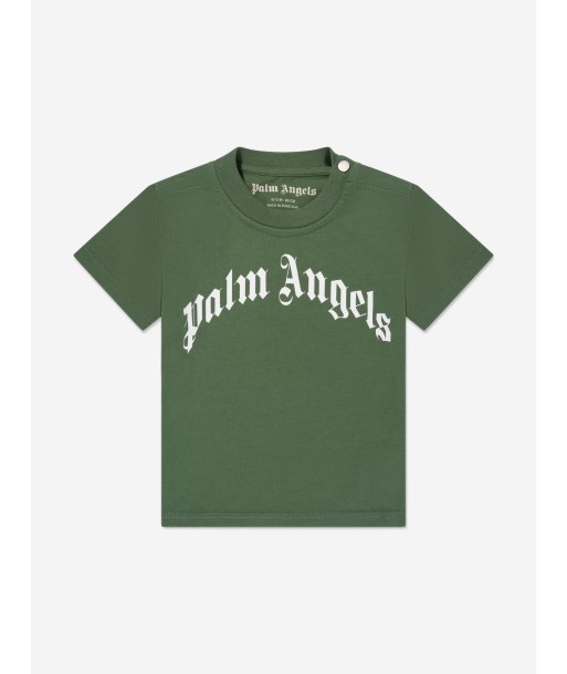 Palm Angels Baby Boys Curved Logo T-Shirt in Green en ligne