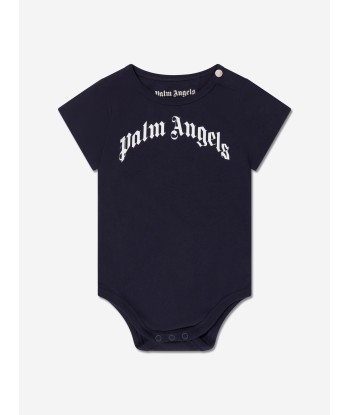 Palm Angels Baby Boys Curved Logo Bodysuit in Navy 2023