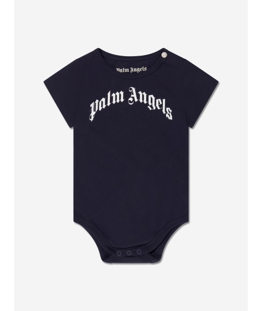 Palm Angels Baby Boys Curved Logo Bodysuit in Navy 2023