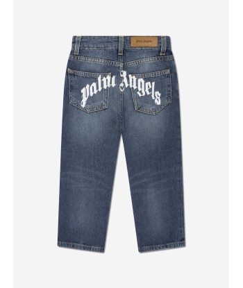 Palm Angels Boys Curved Logo Jeans in Blue Amélioration de cerveau avec