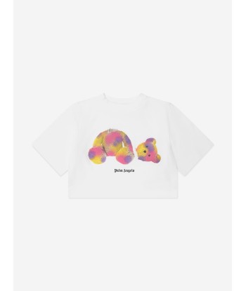 Palm Angels Girls Pop Bear Cropped T-Shirt in White pas cher