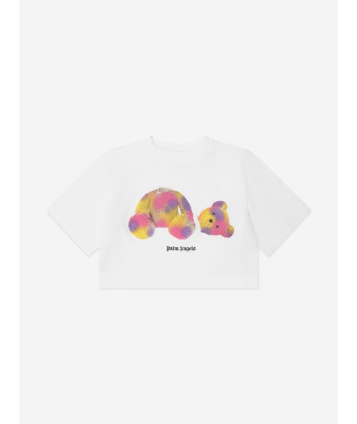 Palm Angels Girls Pop Bear Cropped T-Shirt in White pas cher