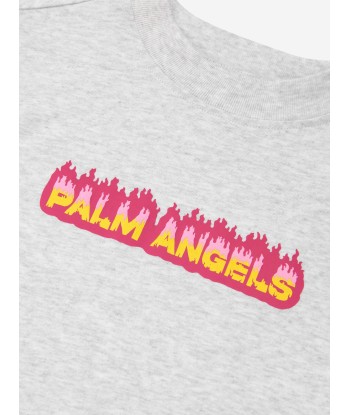 Palm Angels Girls Flames Logo T-Shirt in Grey Par le système avancé 