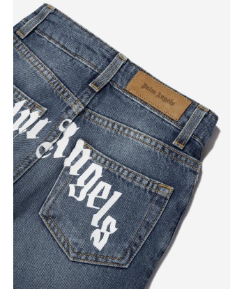 Palm Angels Boys Curved Logo Jeans in Blue Amélioration de cerveau avec