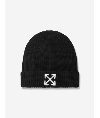 Off-White Kids Arrow Beanie Hat in Black en stock